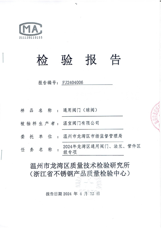 Universal Valve Ball Valve Inspection Report