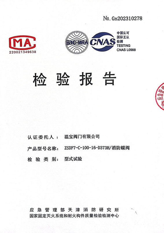 Fire butterfly valve inspection report